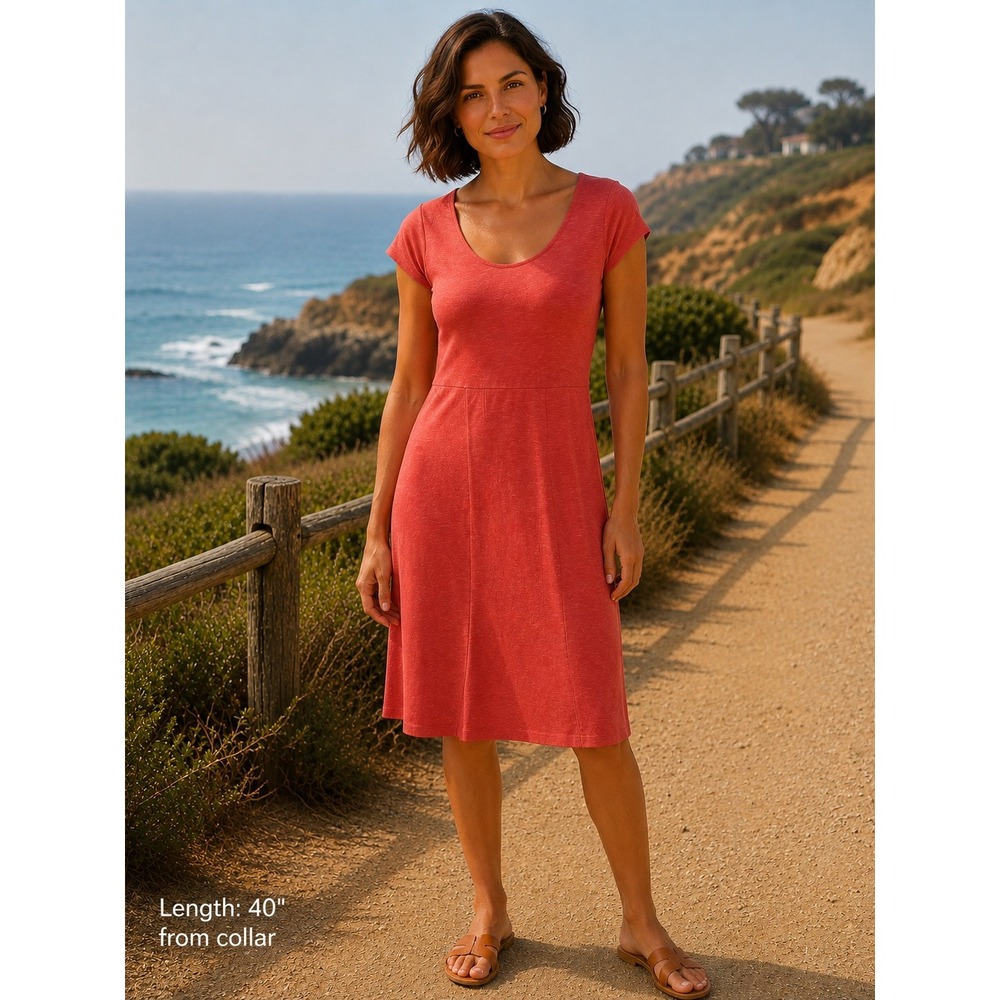 Toad&Co Rosemarie Dress Women Large Burnt Orange Short Sleeve Empire Waist